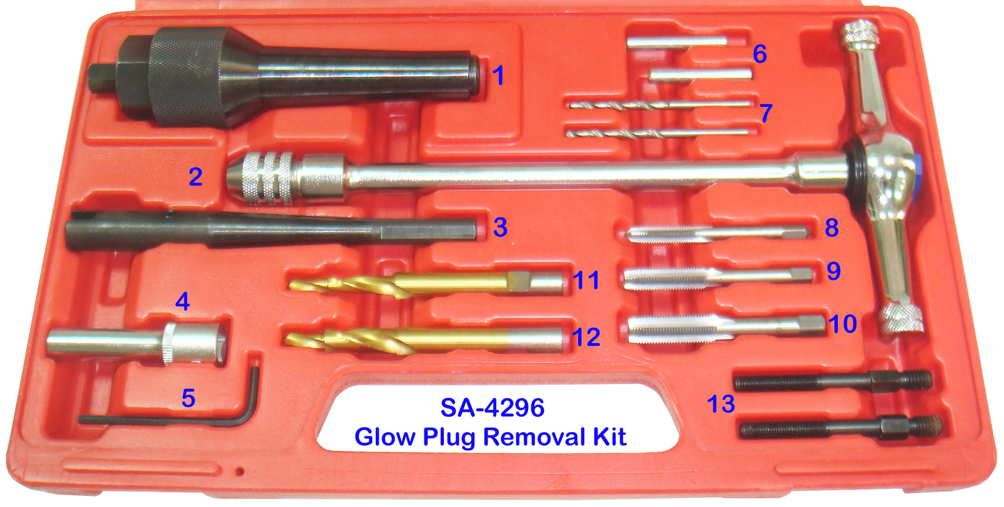 Glow Plug Extraction Removal and Thread Repair Kit for Damaged or Stuck Glow Plugs - Suits M8 x 1.0 and M10 x 1.0 Threads