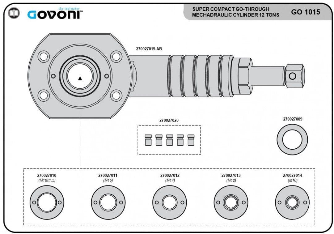 Specialist Tools AU Automotive Diesel Hydraulic Rams Govoni 12 Ton Mechadraulic Hollow Cylinder Ram Set